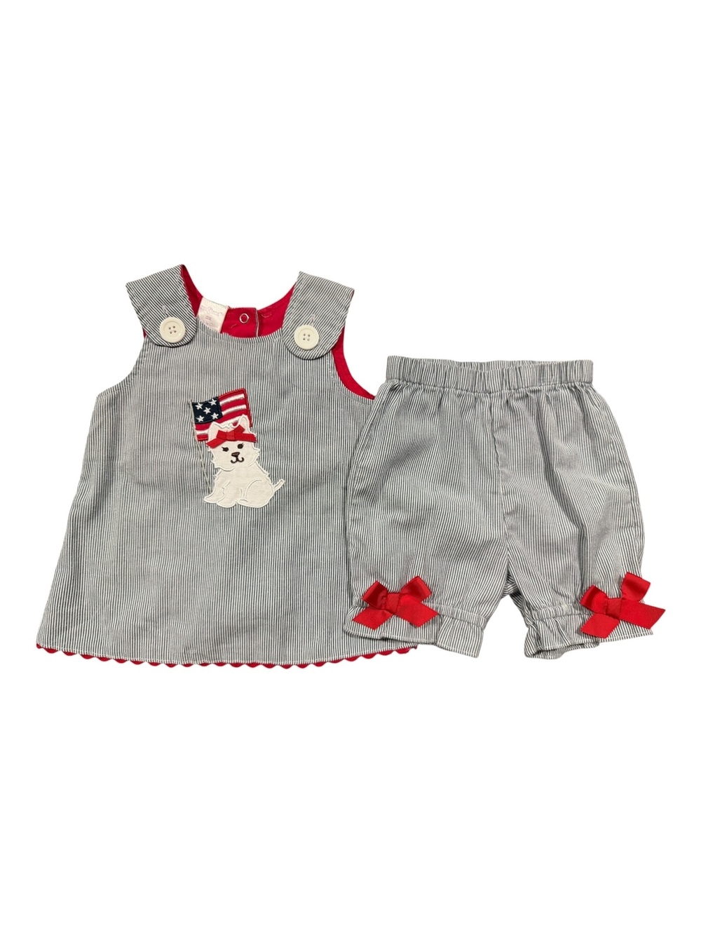 12mo Cre8ions Girls' 2-Piece Patriotic Dog Print Dress and Shorts Set, Size 12M